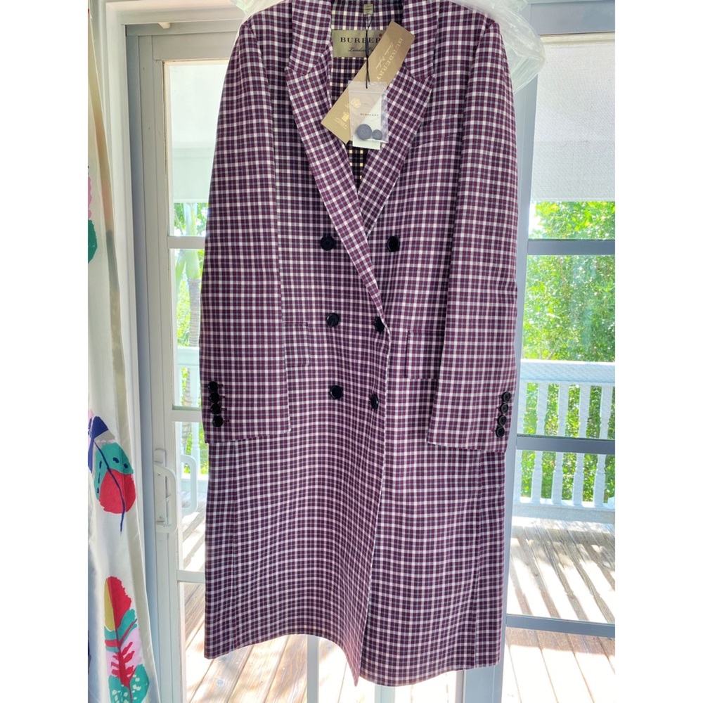 Burberry Checked Cotton-blend Coat In Burgundy NWT - Picture 9 of 15